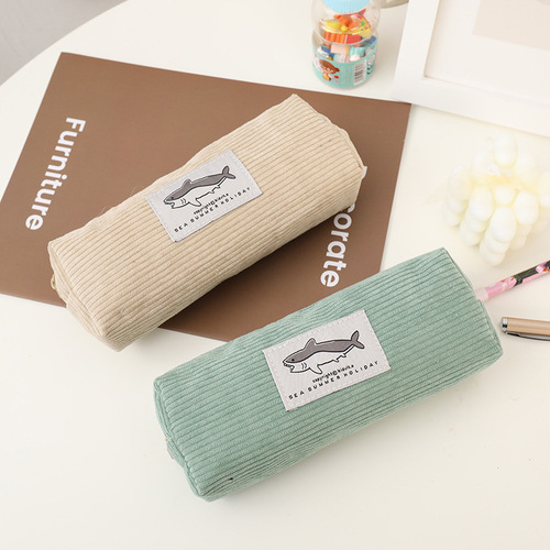 Little Red Book's same style shark embroidered pencil bag for elementary and middle school students cute big shark square high-value stationery storage bag