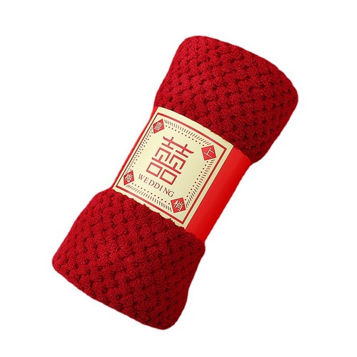 Wedding souvenir towel with happy words red towel wholesale engagement full moon return gift towel with happy words coral velvet towel