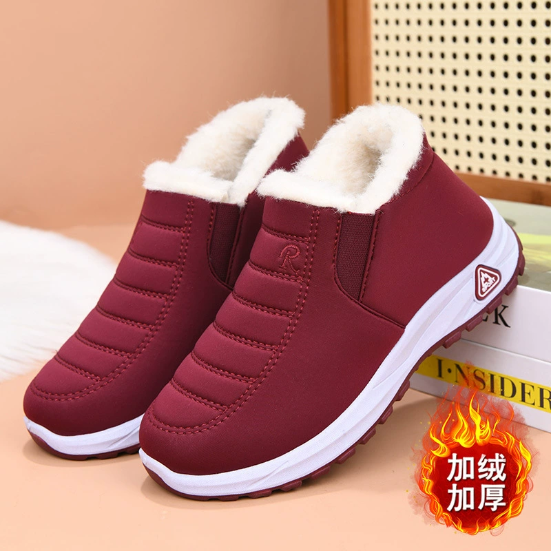 Женские зимние повседневные хлопковые сапоги 2025 года для женщин среднего и старшего возраста, новые, с флисом, утолщенные, нескользящие, на меху, без застежек