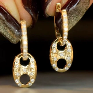 vintage小中古风时髦猪鼻子耳环多戴锆石耳扣镶钻耳坠耳钉耳饰女