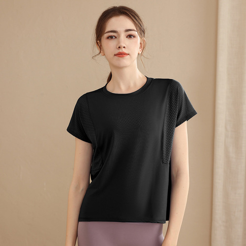 Relaxed and breathable exercise top, cover-up yoga wear for women, short-sleeve T-shirt, quick-drying summer thin style, training, running, fitness