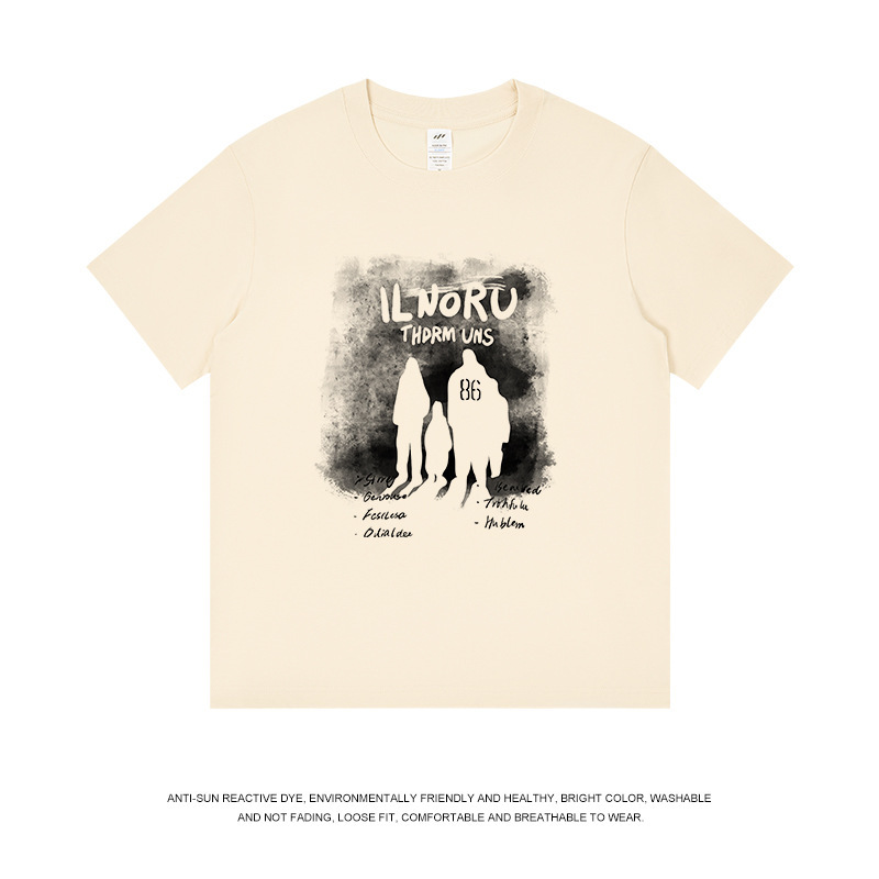 メンズ夏和風バックレトロプリント Tシャツ男性と女性のラウンドネックルーズ半袖トレンディな多用途コットントップ|undefined