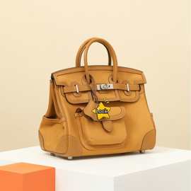 源头工厂全手工Cargo帆布铂金包BK25休闲真皮手提女包芝麻色