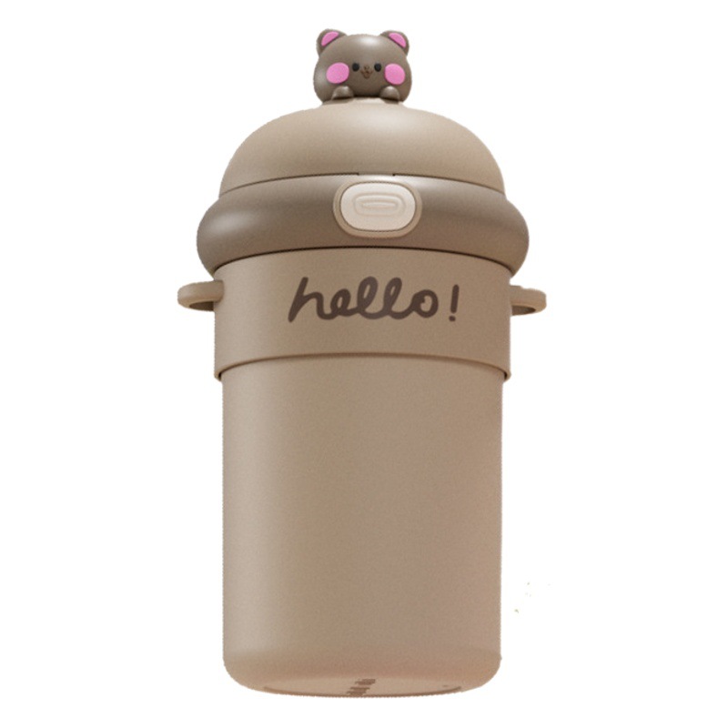 Botón rebote Taza de aislamiento de vidrio de doble capa anti-escaldado Taza de agua Linda etiqueta 3D correa de la Copa de paja taza portátil