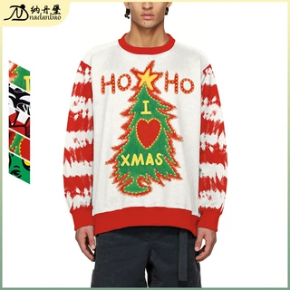 2024新品圣诞节服饰外贸跨境时尚圣诞树条纹数码印花服饰情侣卫衣