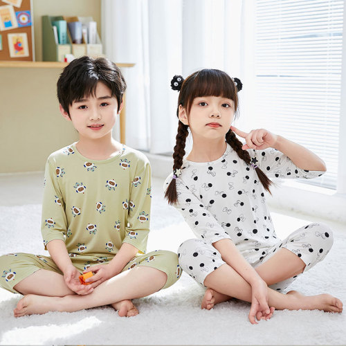 Yaser children's home clothes three-quarter sleeve pants suit children's air-conditioned clothes men and women baby pajamas pajamas summer pants