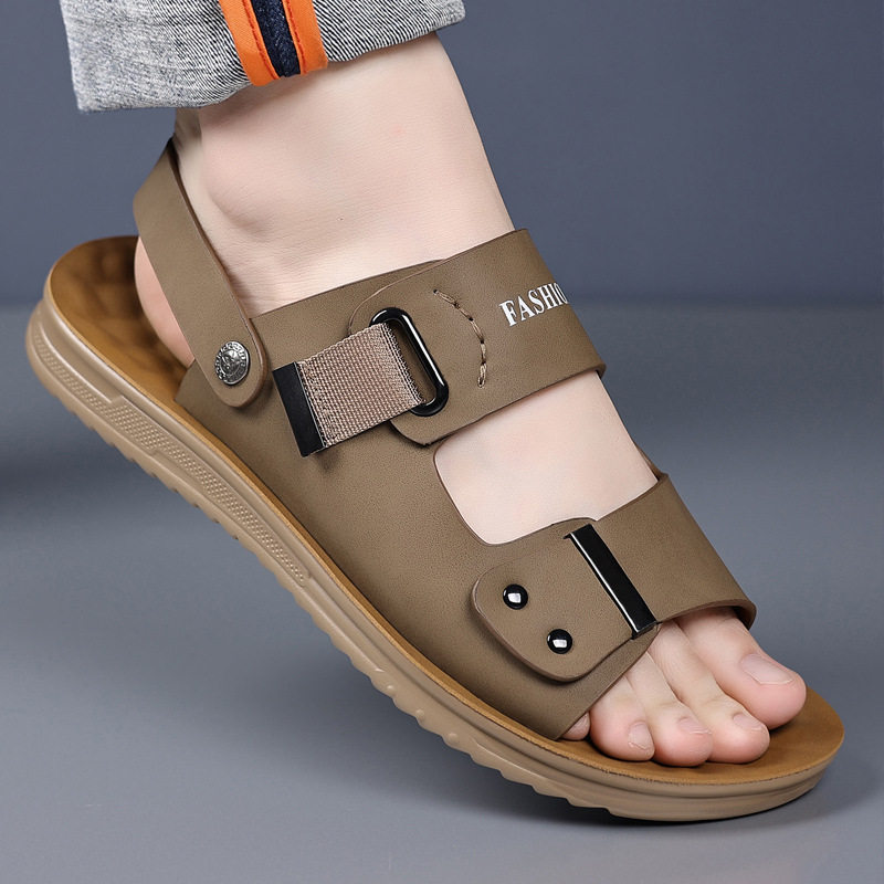 Dép sandal nam quai hở mũi đế mềm thân mềm, kiểu lười hai chức năng đi hàng ngày và đi biển — CS9833 màu vàng, CS9833 màu xám