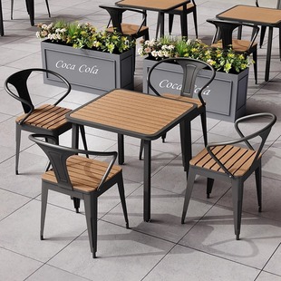 Outdoor Tea Table and Chairs Courtyard Garden Outdoor Anti-Corrosion Wood Plastic Wood Leisure Open-Air Terrace Internet Celebrity Villa Simple