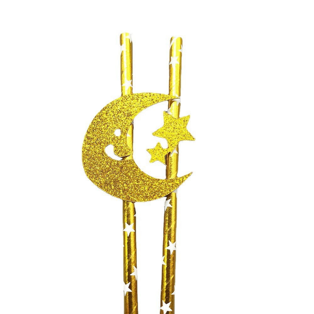 Transfronterizo desechable fiesta de papel de paja estrella Luna tarjeta postre pastel decoración bar bebida paja