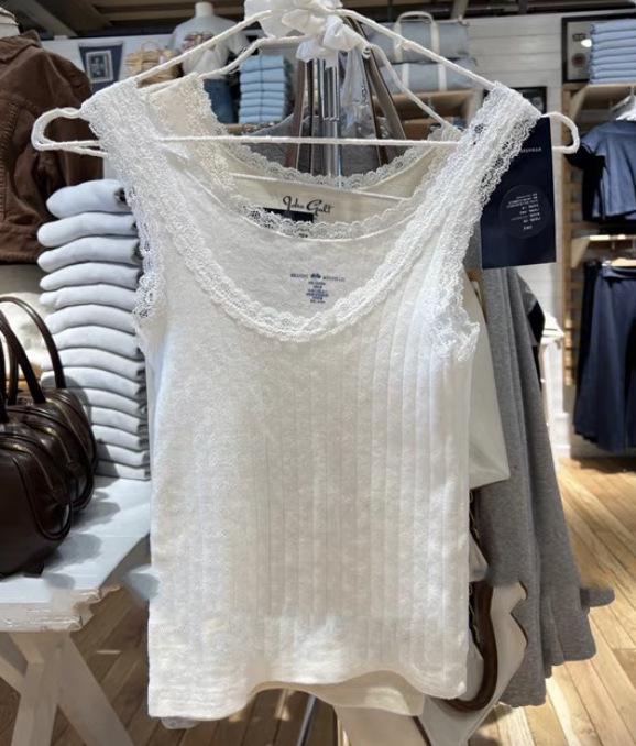 Bm Style American Sweet Style Eyelet Lace Short Slim-Fit Crop Top Camisole for Women