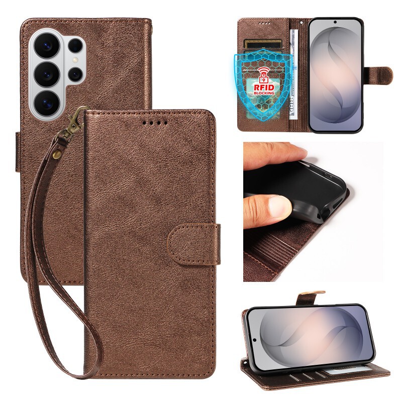 Suitable for Samsung S26Ultra Wallet-Style S25P Card Holder Leather Case S24 Stand Rfid Anti-Theft Swipe Protection S23 Protective Case