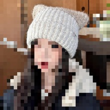秋冬加绒保暖毛线帽子女冬可爱猫耳朵护耳针织帽百搭显脸小套头帽
