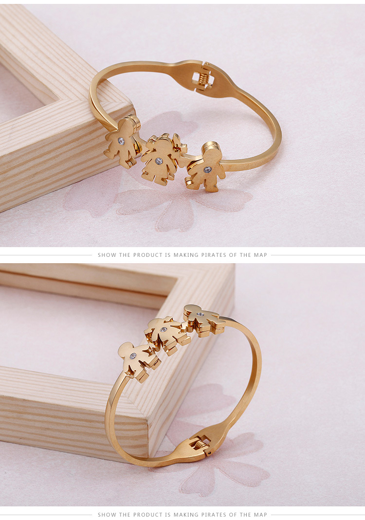 18K Gold Plated Plating Material Bangle Classification PVD Coated 18K Gold Plated Cartoon Character 304 Stainless Steel Simple Style Waterproof Non Tarnish 304 Stainless Steel Bangle