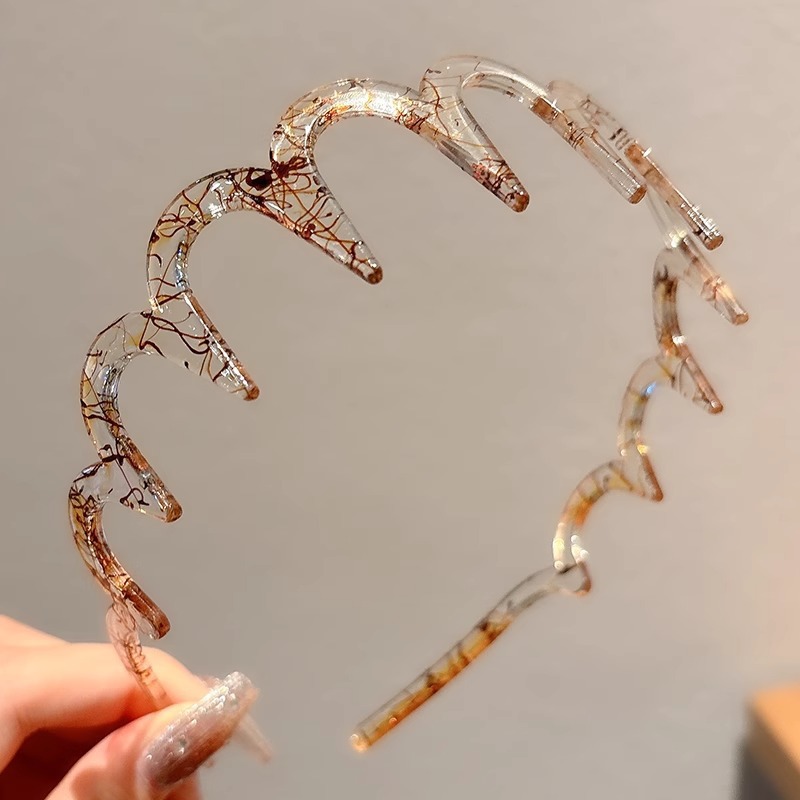 Coreano alto cráneo debe aumentar la altura esponjoso peludo ondulado banda de cabello de doble uso con dientes para mujeres