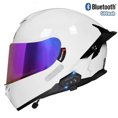 Motosiklet kaskı (dəbilqə) — helmet - bright-white-color-mirror-bluetooth-m