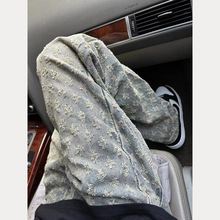 碎花牛仔裤男夏季薄款设计感小众美式微喇裤修身直筒cleanfit裤子