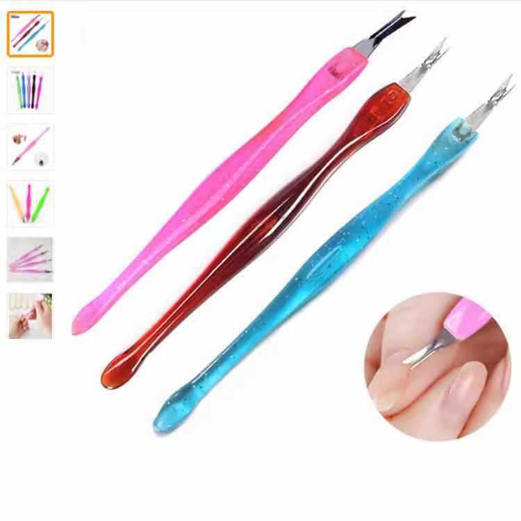 廠家出廠死皮叉美甲工具塑料柄叉去老皮叉削毛刺叉頭工具指甲工具