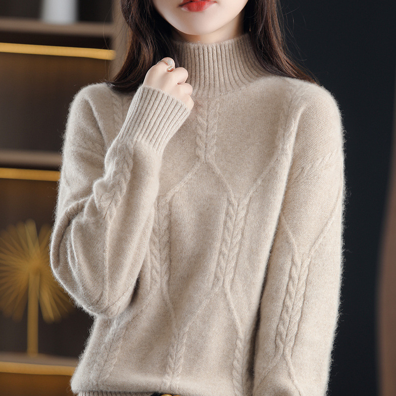 Suéter de las mujeres invierno engrosada medio interior cuello alto camisa de fondo 2024 otoño e invierno nuevo popular de alto grado estilo occidental superior