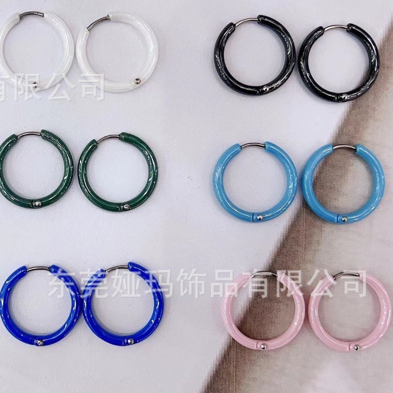 Little Chanel Dopamine Girl Colorful Glazed Earrings Fashionable No-Take-Off Stackable Plain Hoop Earrings for Women Round Shape
