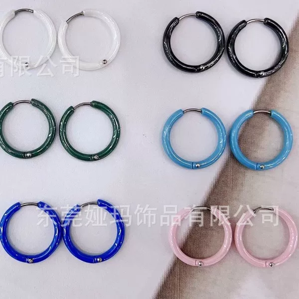 Little Chanel Dopamine Girl Colorful Glazed Earrings Fashionable No-Take-Off Stackable Plain Hoop Earrings for Women Round Shape
