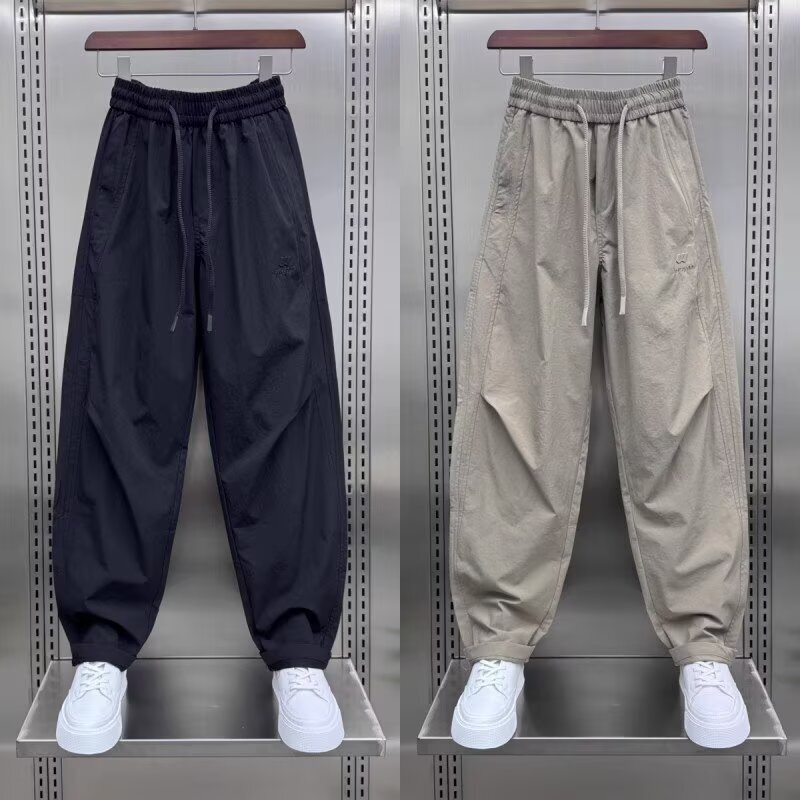 Solid Color Simple Basic Men's Casual Pants Drawstring Sports Pants Lightweight Youth Scimitar Pants Versatile Quick-Drying