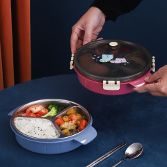 希益嘉304不鏽鋼圓形餐盤密封防漏快餐盒卡通便當盒學生宿舍提鍋