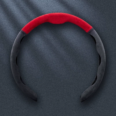 Cover, Universal Anti-Slip Decorative Leather — Steering wheel cover - 5d-color-matching-carbon-black-coral-red-38cm