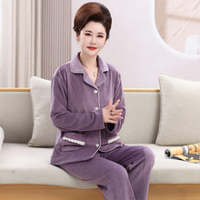 中年妈妈睡衣女冬季加厚海岛绒家居服中老年奶奶大码珊瑚绒套装