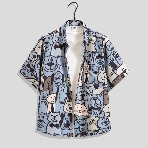 S1-2 Four-Sided Printed Short-Sleeve Hawaiian Shirt Leisure Summer Cross-Border Retro Floral Collared Shirts Beach Print Top