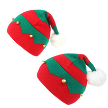外贸跨境亲子帽子秋冬新圣诞帽铃铛针织毛线帽万圣节礼品圣诞帽子