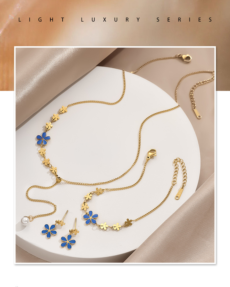 13g Weight 0.03µm-0.05µm Gold Plating Thickness Electroplated Gold Plating Process 18K Real Gold Plated Plating Material Resin Inlay Material Real Gold Plated Flower Titanium Steel Simple Style IG Style Waterproof Non Tarnish Bracelets Earrings Necklace