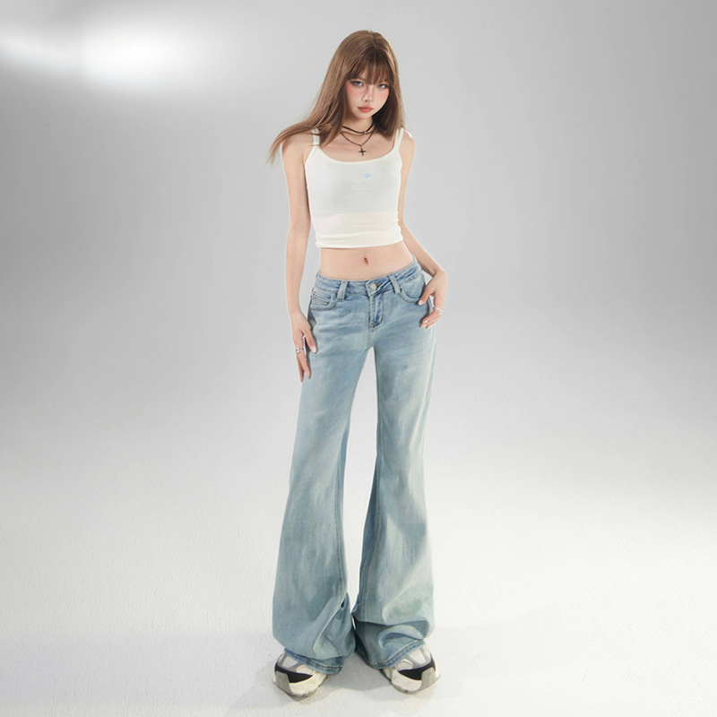 Low-Waist Micro-Flared Jeans for Women 2025 Summer New Style Elastic Slimming Look Non-Stick Loose Light Blue Flared Pants Low-Waist Micro-Flared Jeans for Women 2025 Summer New Style Elastic Slimming Look Non-Stick Loose Light Blue Flared Pants