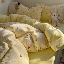 ins简约温馨被套四件套牛奶绒冬季珊瑚绒床单宿舍三件套床上用品