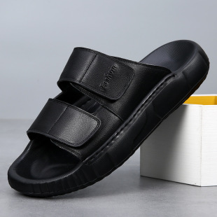 High-End First-Layer Cowhide Genuine Leather Slippers, Trendy Men's Sandals for Summer Outer Wear, Velcro Breathable, Fashionable and Casual Genuine Leather