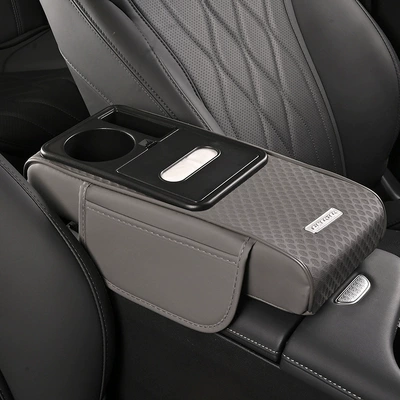 Armrest box pad – High-Quality Leather Car Tissue Box - small-gray
