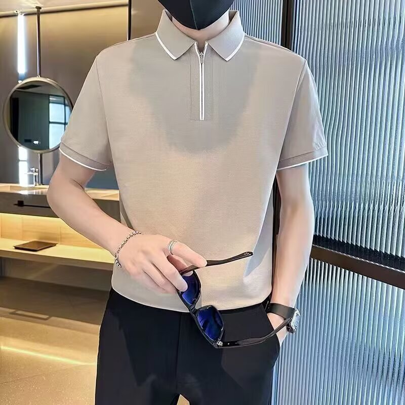 Camisas de ropa de manga corta con solapa, camisetas de moda de verano para hombres, camisetas coreanas, tendencia delgada, 2025 nuevo estilo universal