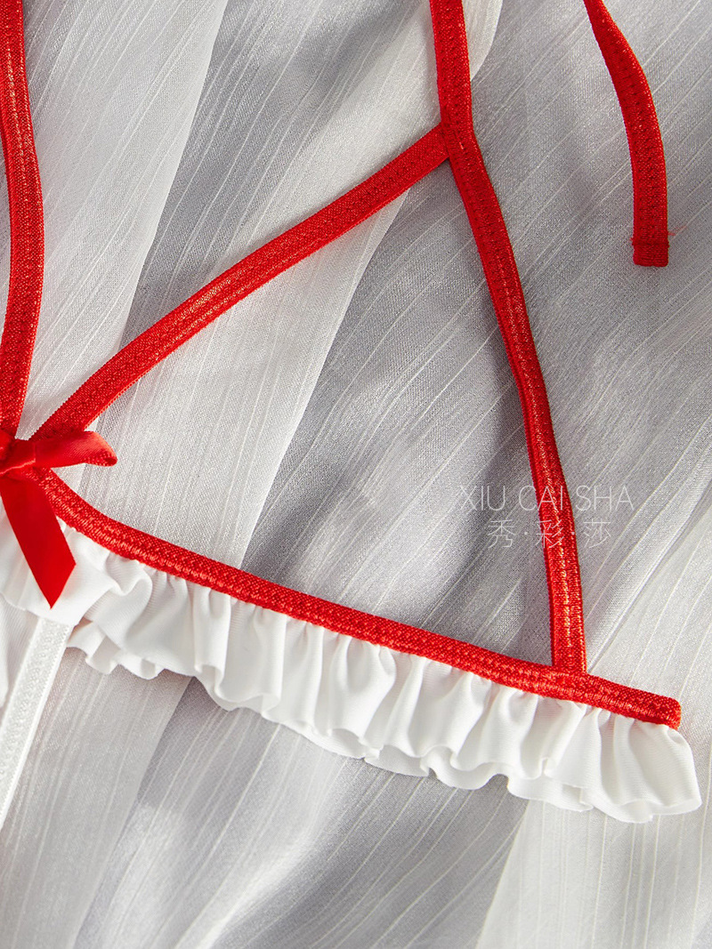 Nurse Role-Play Costume Set with Open Jumpsuit, Headpiece and Black Stockings — detail image 23
