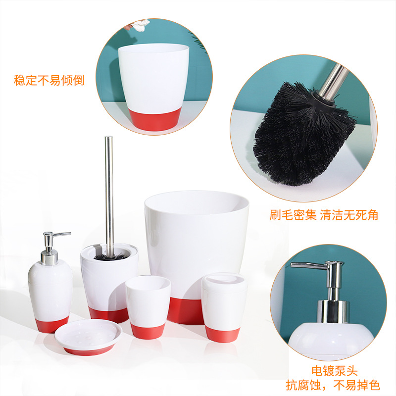 Creativo oval plástico 6-pieza loción botella mango de acero inoxidable cepillo de baño simple moda baño traje de lavado