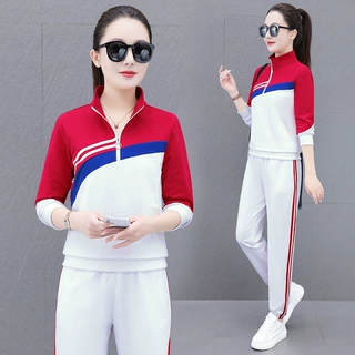 源头厂撞色运动时尚套装女LOGO来图热转印烫画广场舞服装支持打样