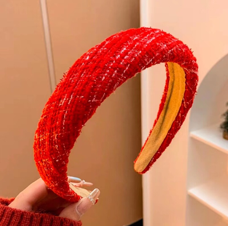 秋冬の高級感クリスマスの赤い髪のカチューシャの女性の広い辺の圧力の髪の滑り止めのカチューシャのネットの赤い復古のカチューシャの髪の束の飾り|undefined