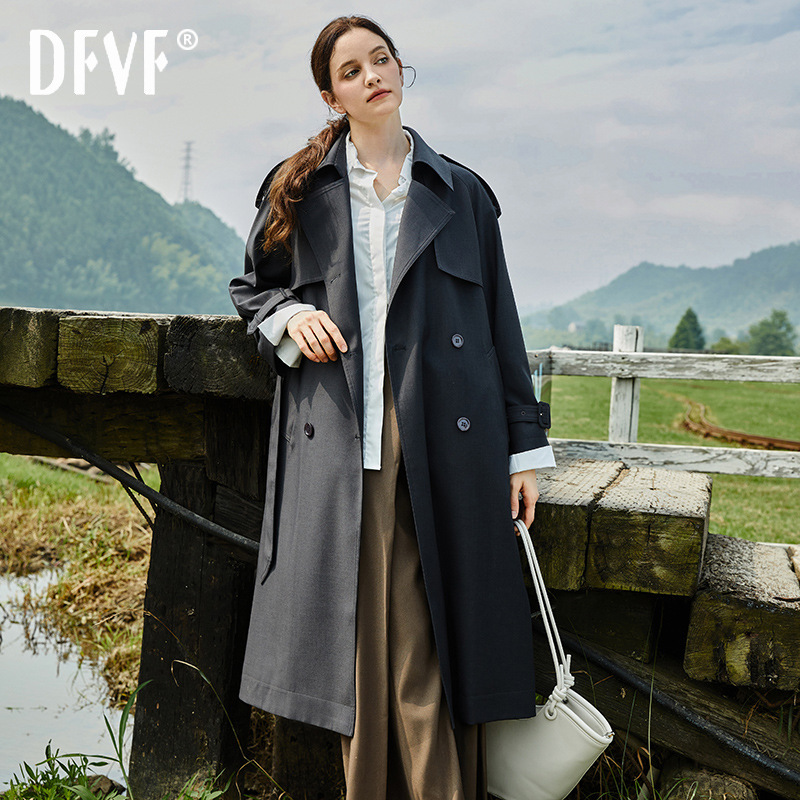 Yi element DFVF2024 spring double-breasted lengthened trench coat women's ZHI same casual temperament commuter trench coat