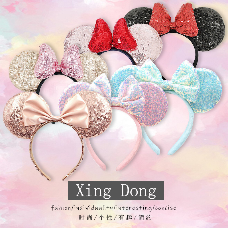 Sequin Bow Headband Paradise Princess Mickey Minnie Mickey Mouse Hair Clamp Headband Adult Children Photo Hair Accessories Sequin Bow Headband Paradise Princess Mickey Minnie Mickey Mouse Hair Clamp Headband Adult Children Photo Hair Accessories