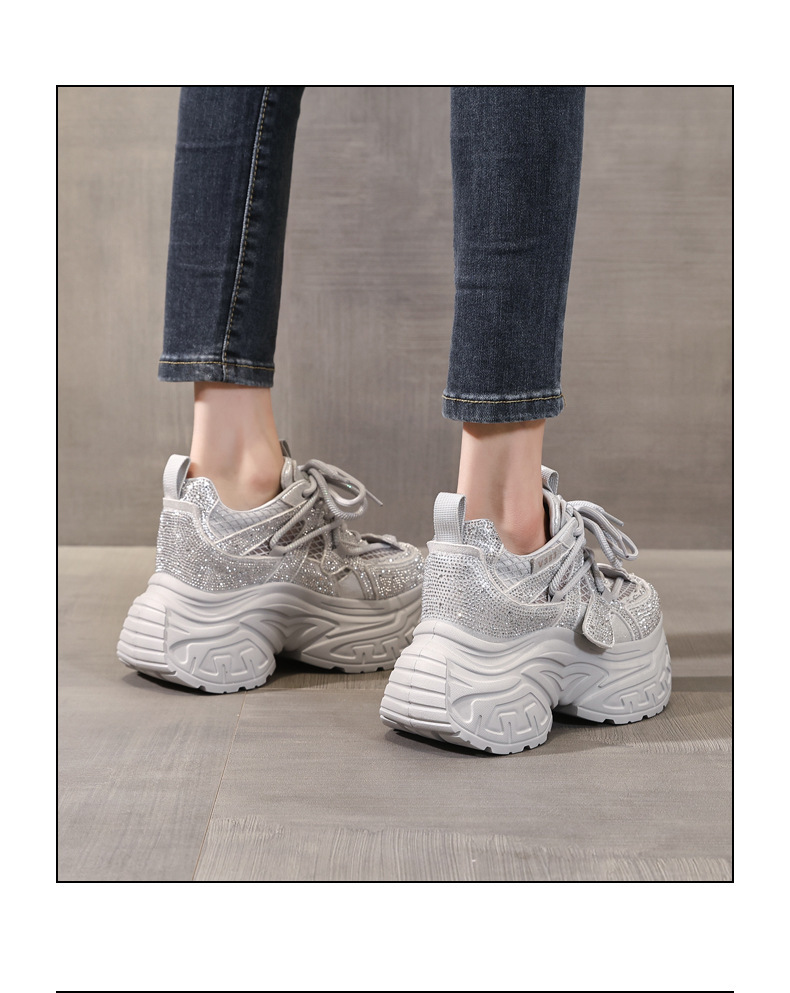 Giày sneaker nữ đế dày tăng chiều cao phong cách thời trang đính đá rhinestone, thoáng khí — màu trắng chi tiết 16