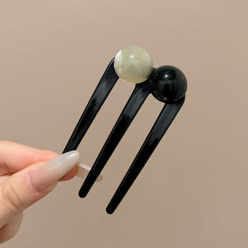 Horquilla en forma de U de cabello perezoso, cabeza de bola femenina, artefacto fijo, temperamento de sentido avanzado, peinado, horquilla para el cabello en la parte posterior de la cabeza, tocado