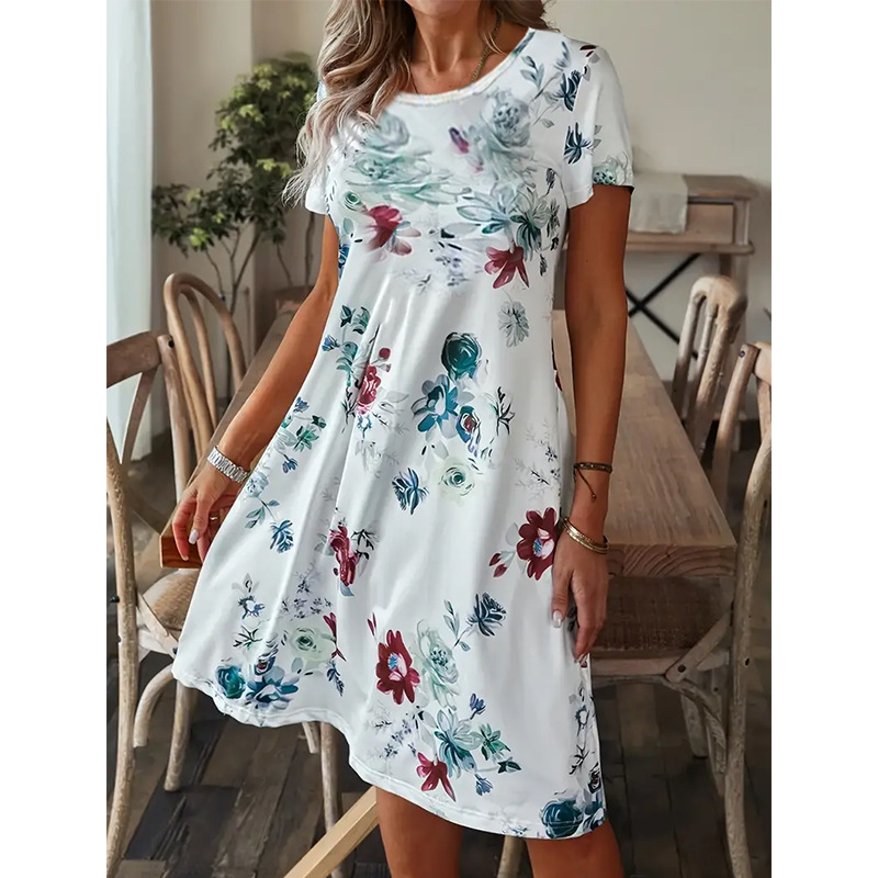 Women's Regular Dress Casual Round Neck Printing Short Sleeve Printing Knee-length Daily display picture 6