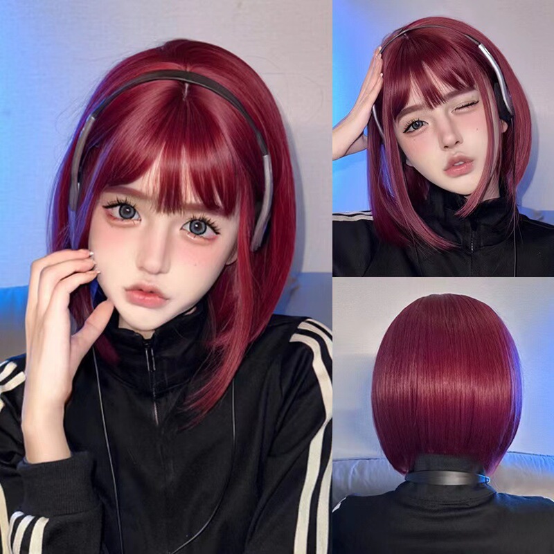 Cross-Border Hot Selling Women's Cute Bob Wig Fashionable Natural Realistic Bob Rose Mesh Chemical Fiber Full Headgear