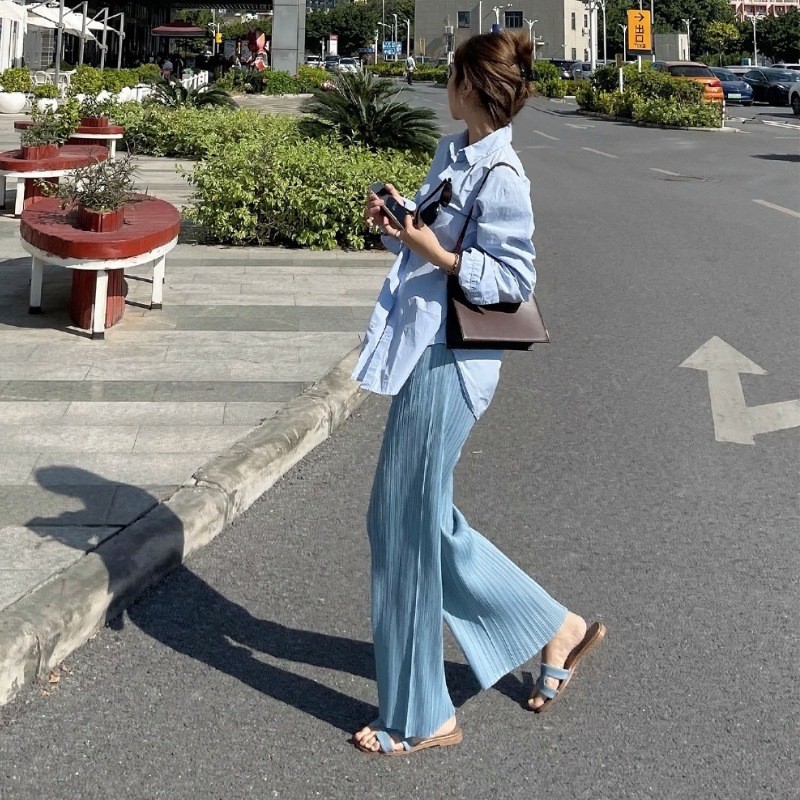 Miyake Pants 2026 Summer Pleated Pants Long Straight Pants Pleated Wide-Leg Pants Women's Summer High-Waisted Drapey Casual Pants