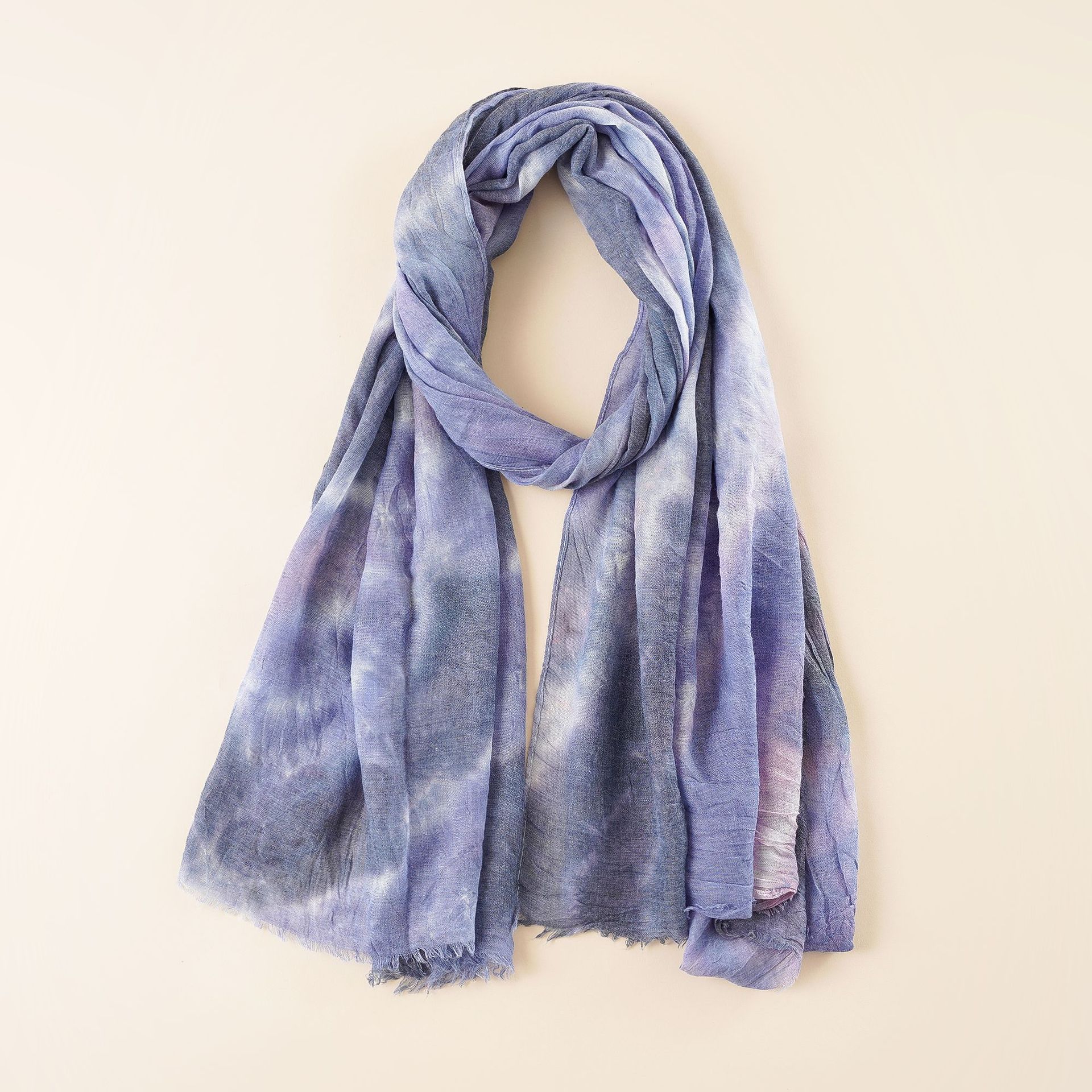 Bufanda de algodón y lino con estampado tie-dye, estilo femenino y elegante, para mujer, novedad de otoño e invierno 2024, bufanda fina para todas las estaciones.