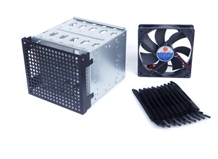With fan cage. Chassis 3 optical drive expansion 5 bit 3.5 inch bracket screw-free. Internal and external NAS black group glow