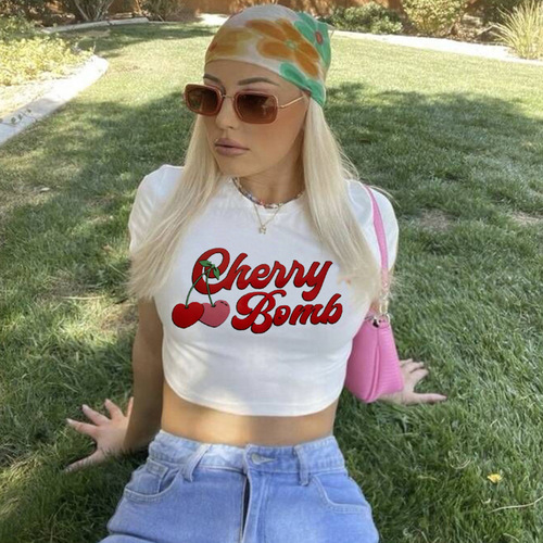 Women's eBay letter slogan Baby Tee butterfly print crop top sexy hot girl